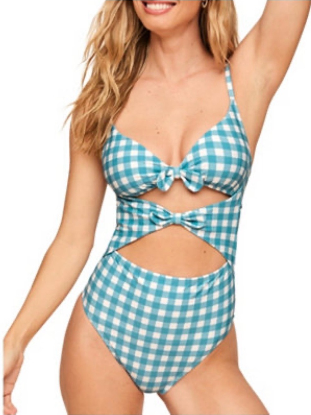 Adore Me Blue Gingham Cutout One-Piece Swimsuit - M
